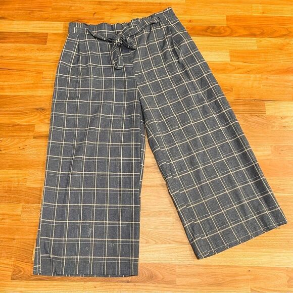 🍋 IJOAH • Women’s Cropped Wide-leg Trousers in Gray & Cream Plaid Size S - Picture 1 of 9